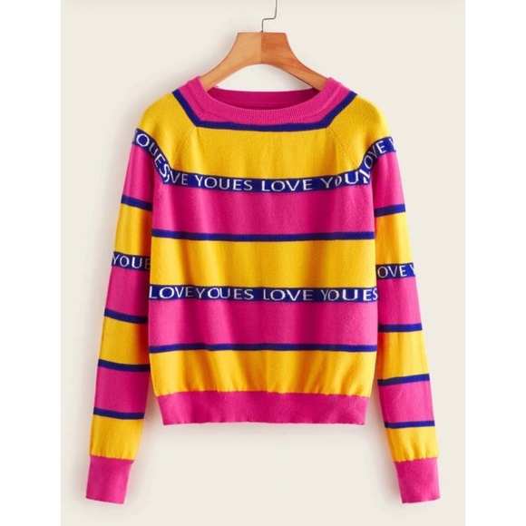 Letter Print Striped Sweater - Picture 2 of 7